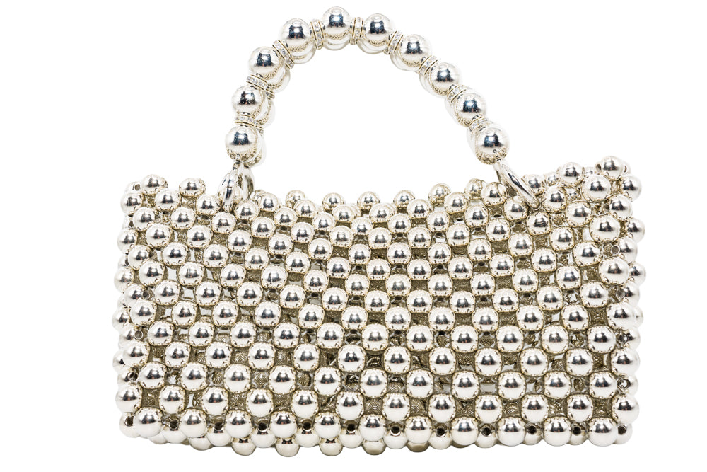 Bobbi Silver Beaded Handbag