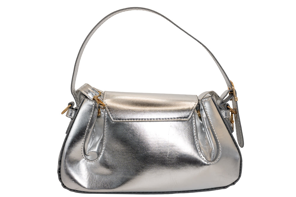 Glenda Metallic Silver Shoulder Handbag