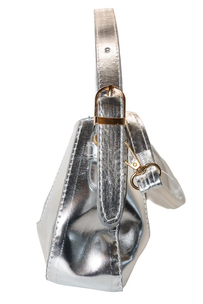 Glenda Metallic Silver Shoulder Handbag