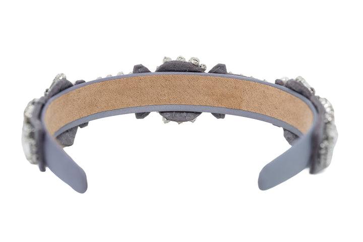 Lara Luxury Grey Velvet Crystal & Pearl Embellished Hairband