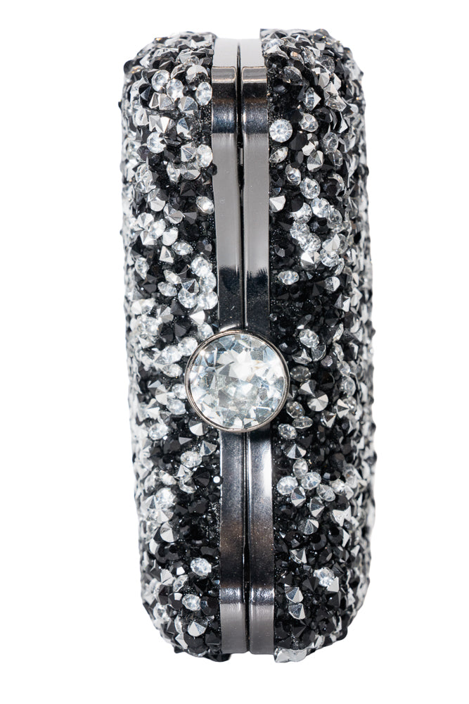 Bri Black & Silver Crystal Clutch Bag