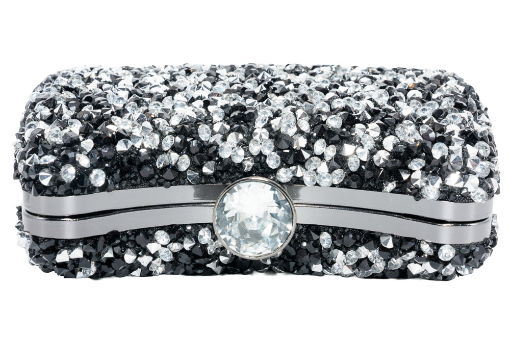 Bri Black & Silver Crystal Clutch Bag