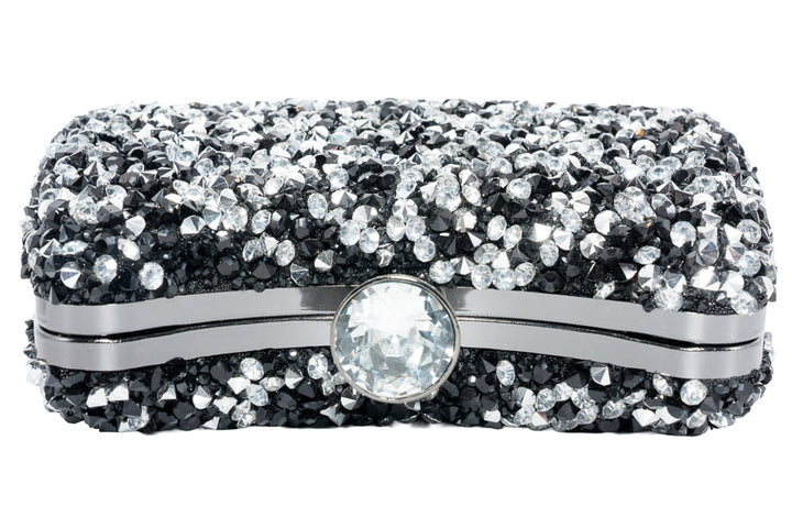 Bri Black & Silver Crystal Clutch Bag