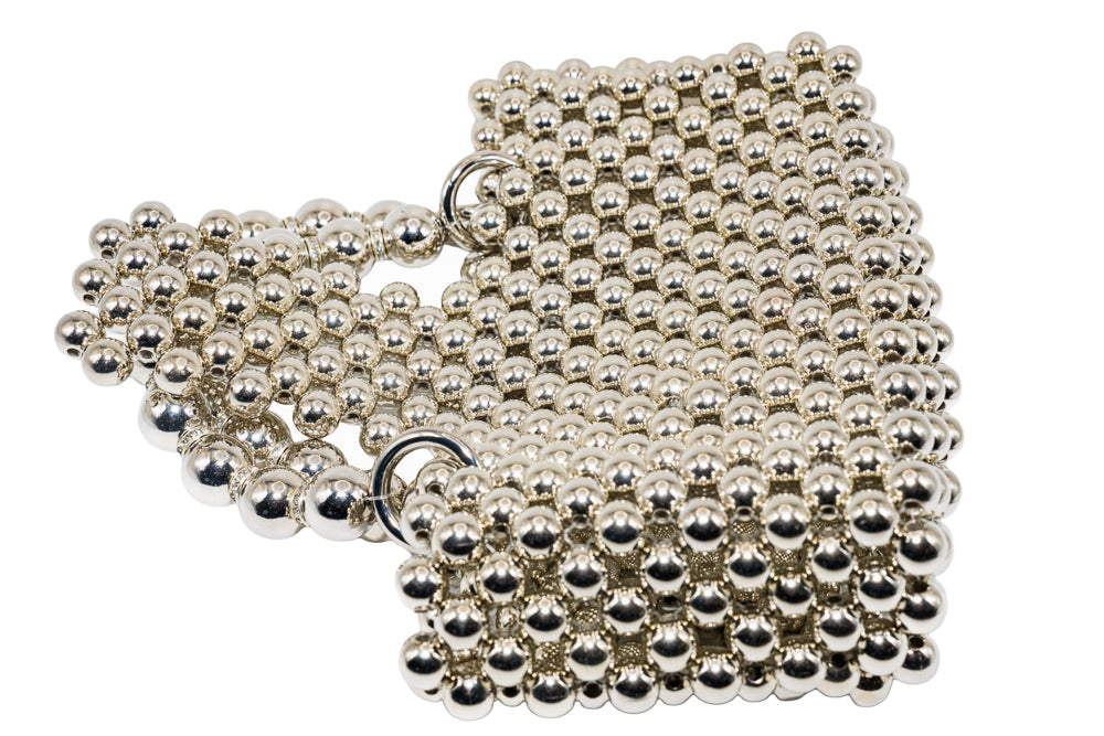 Bobbi Silver Beaded Handbag
