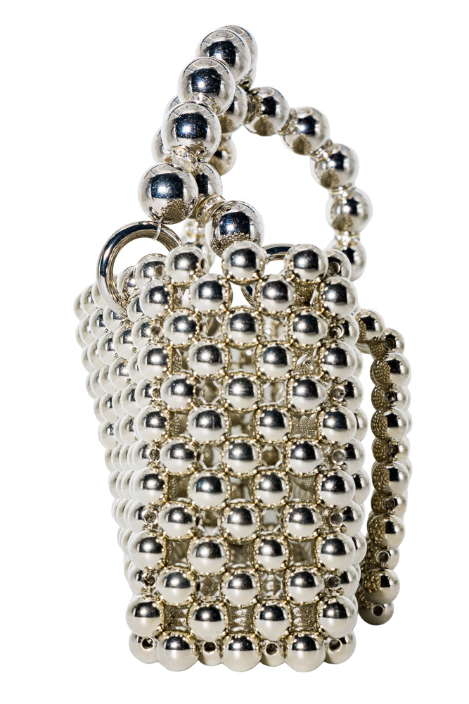 Bobbi Silver Beaded Handbag