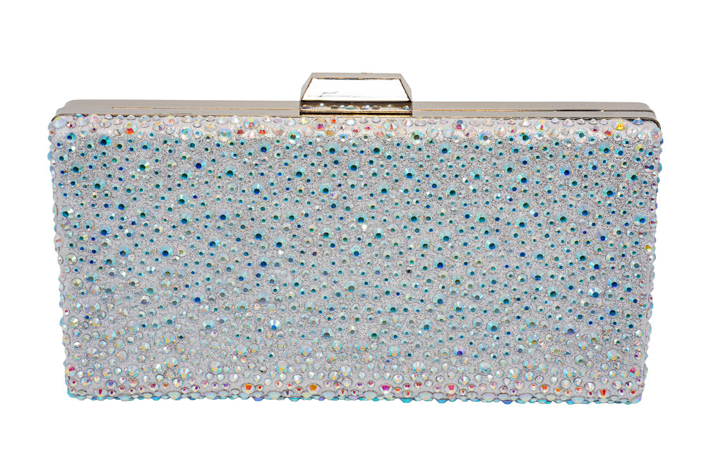 Amy Silver Diamante AB Clutch Bag