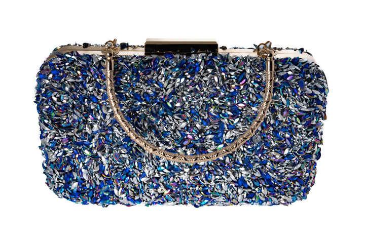 Erin Blue & Silver Crystal Evening Clutch Bag with Handle