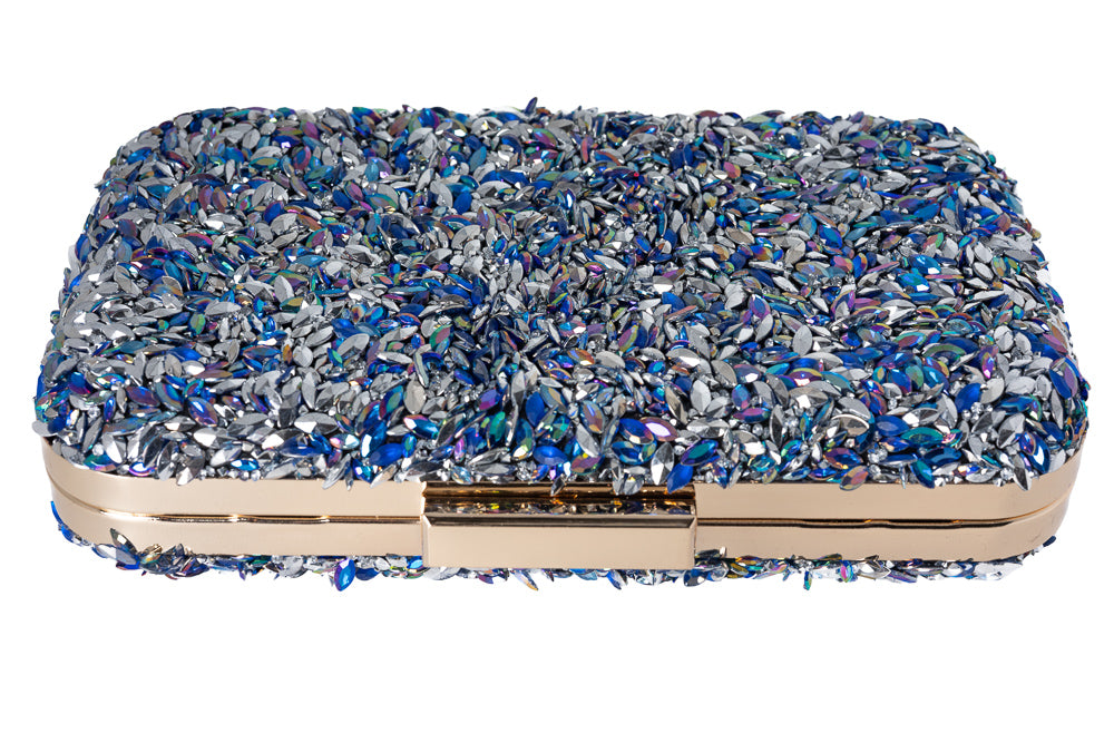Erin Blue & Silver Crystal Evening Clutch Bag with Handle