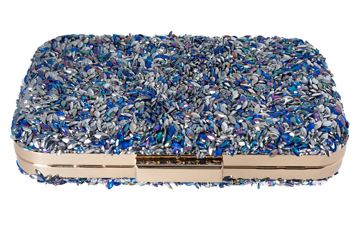 Erin Blue & Silver Crystal Evening Clutch Bag with Handle
