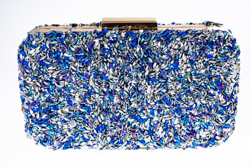 Erin Blue & Silver Crystal Evening Clutch Bag with Handle