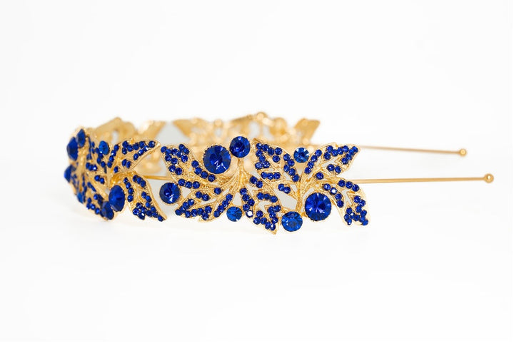 Jane Royal Blue Crystal Leaf Headband