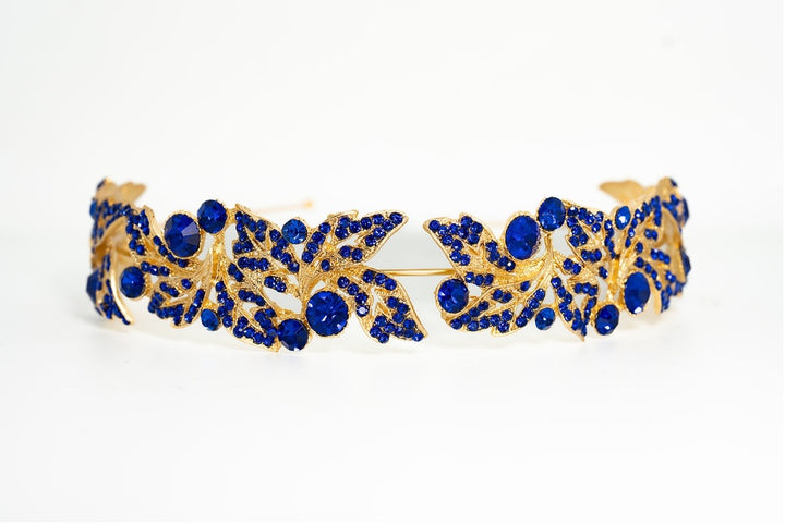 Jane Royal Blue Crystal Leaf Headband