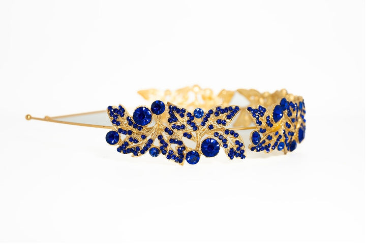 Jane Royal Blue Crystal Leaf Headband