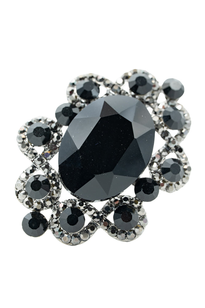Denise Black Crystal Floral Statement Brooch Pin
