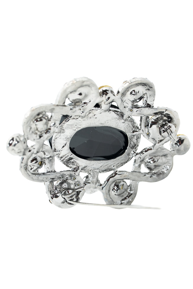 Denise Black Crystal Floral Statement Brooch Pin