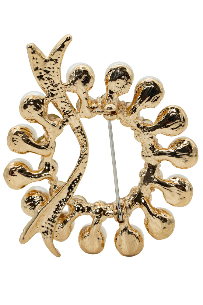 Robyn Vintage Gold Pearl & Crystal Wreath Brooch Pin