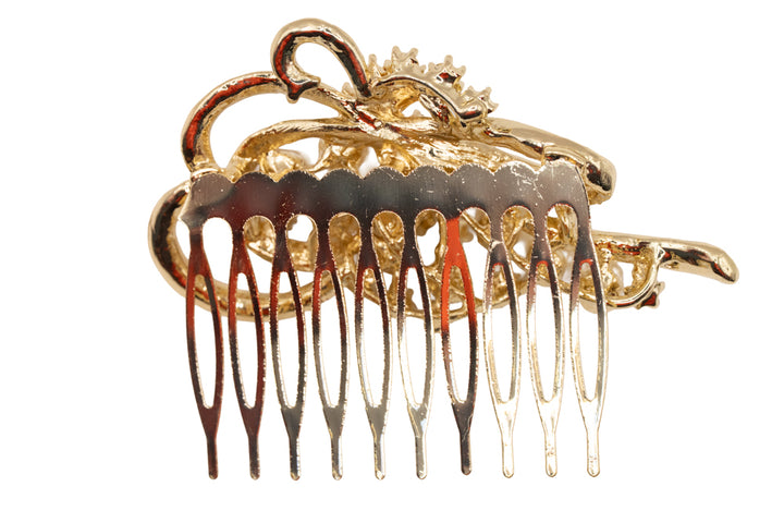 Megan Gold Pearl & Crystal Floral Hair Comb Wedding Hair Accessory