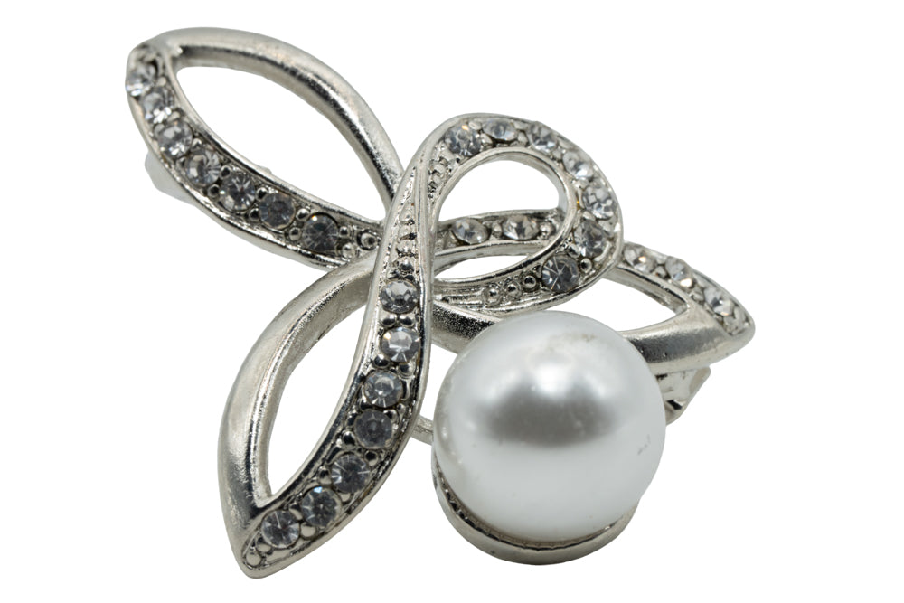 Julia Small Faux Pearl & Crystal Ribbon Brooch Pin