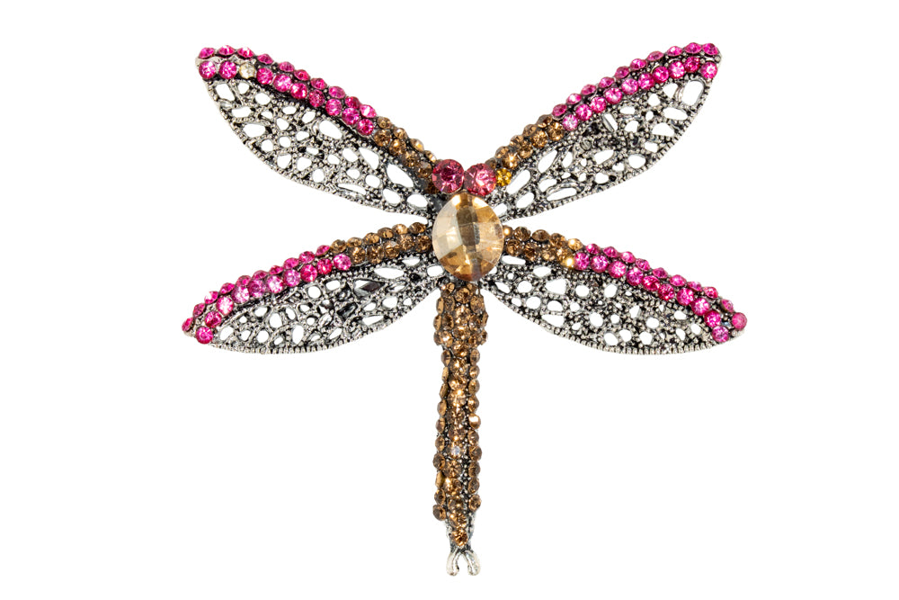 Mia Pink Crystal Dragonfly Brooch Pin