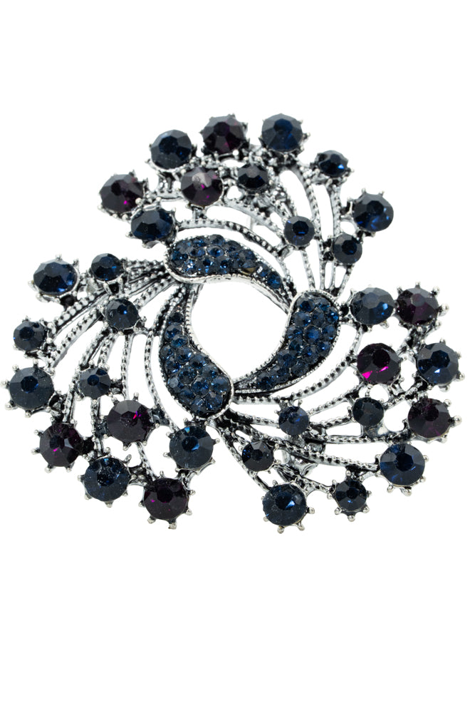 Niamh Navy Crystal Swirl Statement Brooch