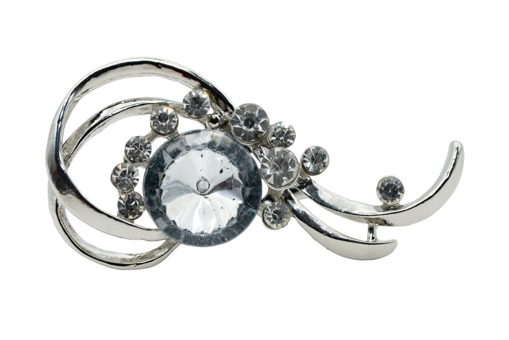 Audrey Silver Tone Rhinestone Swirl Brooch