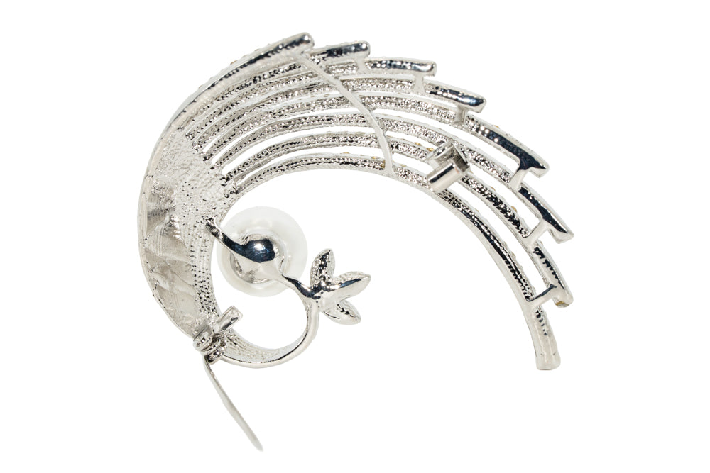 Finola Silver Crystal & Pearl Fan Design Brooch Pin