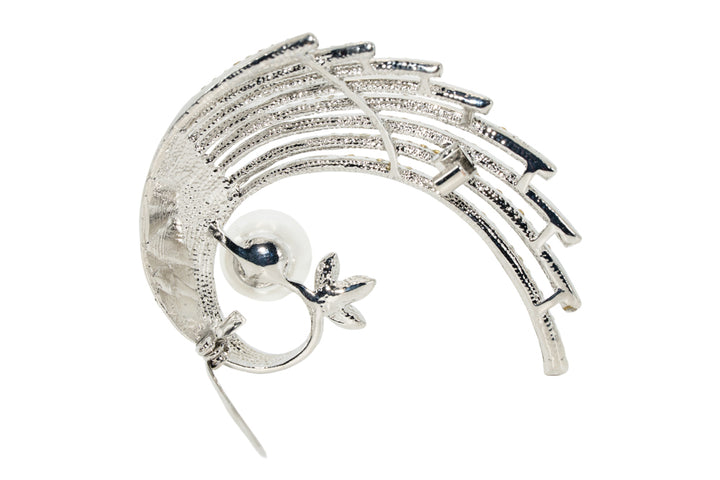 Finola Silver Crystal & Pearl Fan Design Brooch Pin