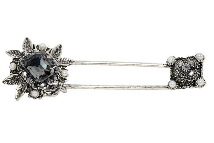 Amanda Hematite-toned Safety Pin Brooch