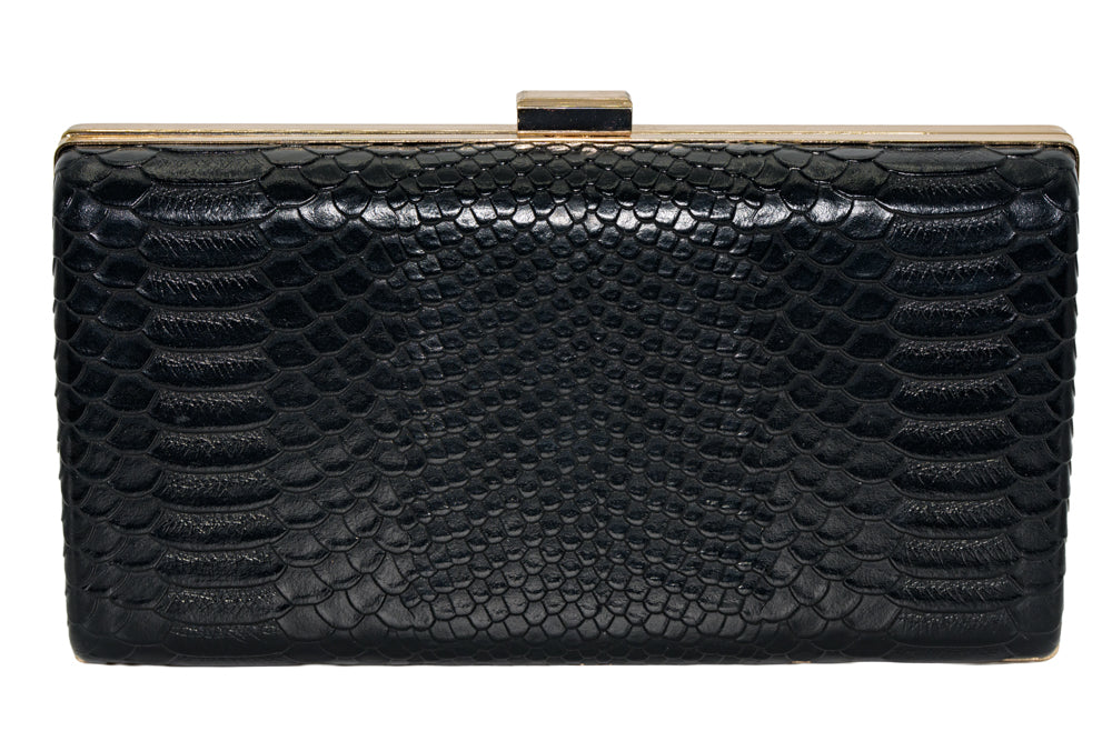 Sandra Black Faux Snakeskin Clutch Evening Bag