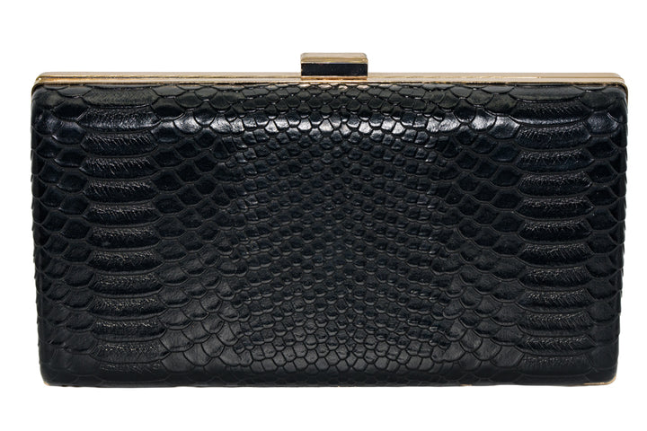 Sandra Black Faux Snakeskin Clutch Evening Bag