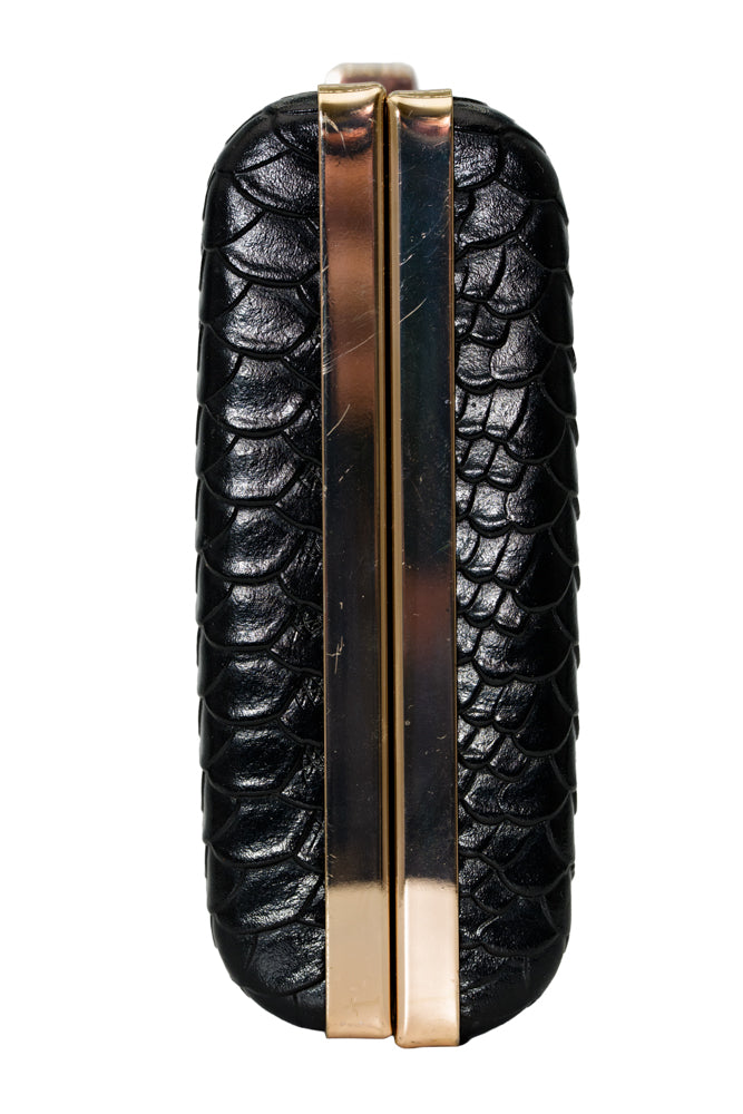 Sandra Black Faux Snakeskin Clutch Evening Bag