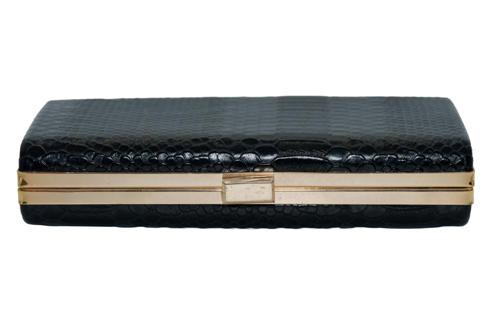 Sandra Black Faux Snakeskin Clutch Evening Bag