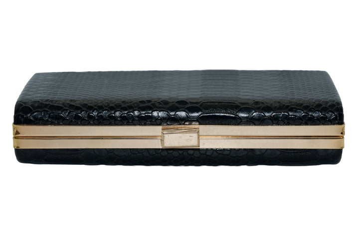 Sandra Black Faux Snakeskin Clutch Evening Bag