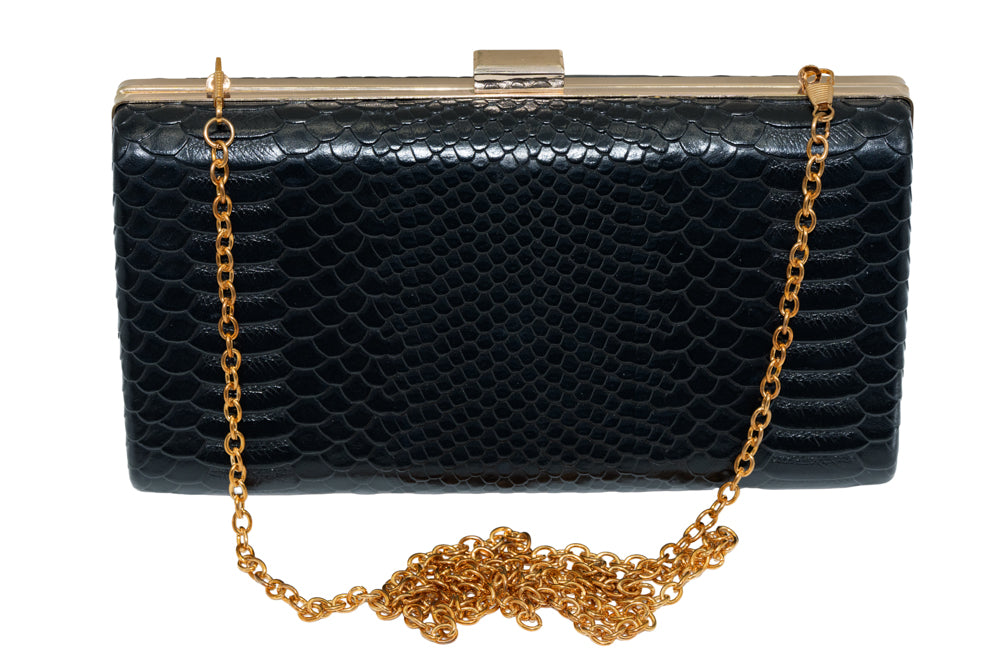 Sandra Black Faux Snakeskin Clutch Evening Bag