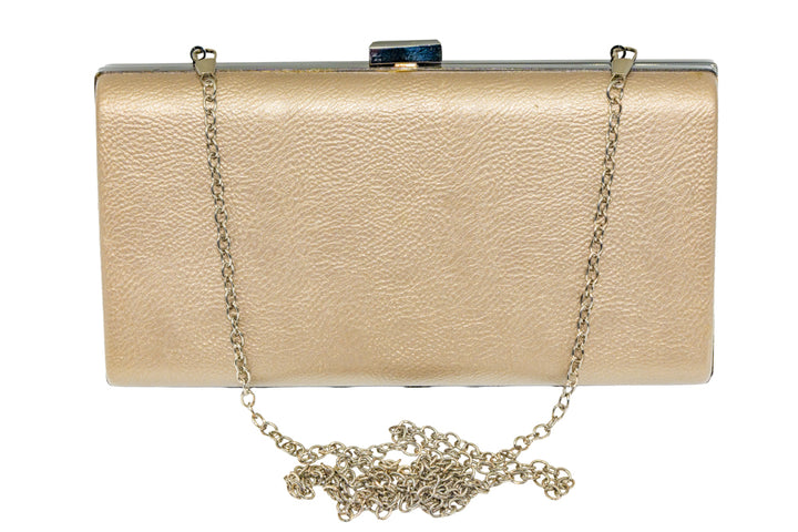 Trina Gold Box Clutch Handbag with Strap