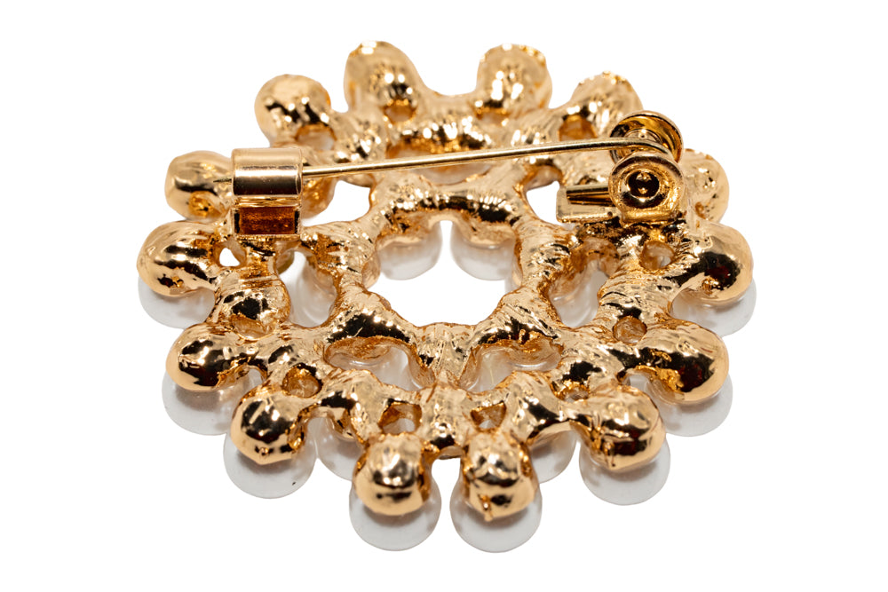 Jackie Pearl & Crystal Spiral Brooch