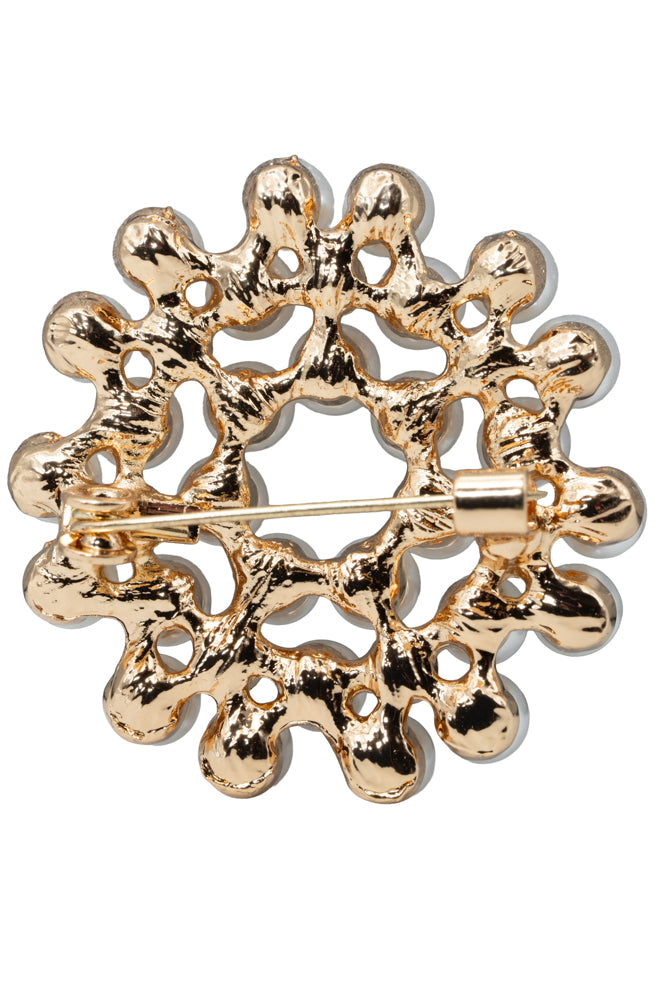 Helen Elegant Faux Pearl & Crystal Circle Brooch