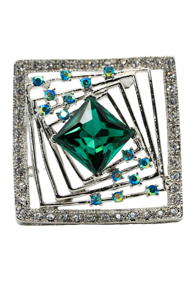 Emer Emerald Green Crystal Geometric Brooch Pin