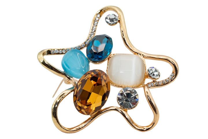 Virginia Gold Tone Abstract Crystal Flower Brooch Pin