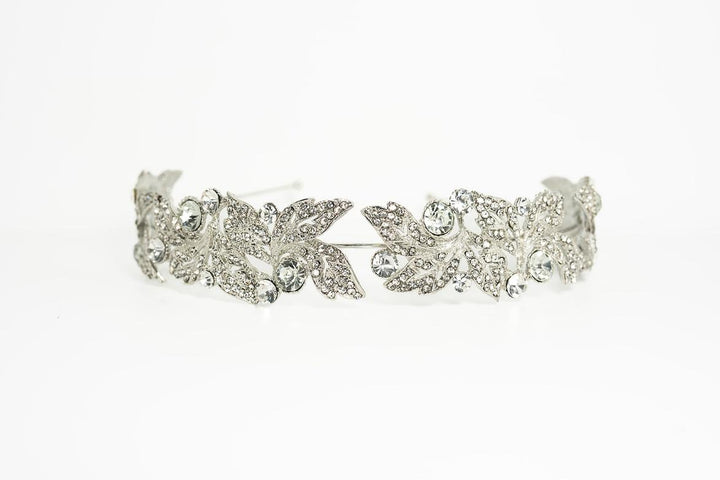 Jane Silver Leaf Crystal Headband – Clear Crystals