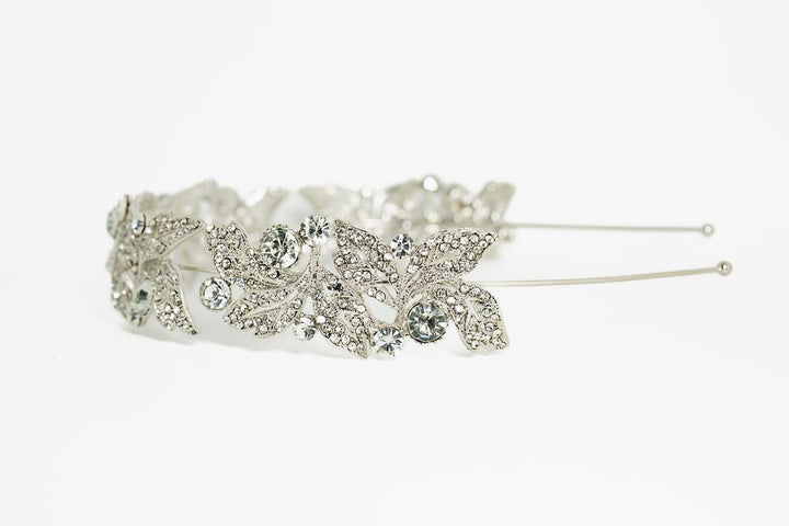 Jane Silver Leaf Crystal Headband – Clear Crystals