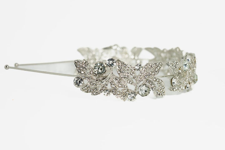 Jane Silver Leaf Crystal Headband – Clear Crystals