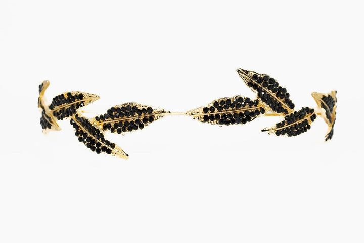 Gold Leaf Crystal Headband – Black