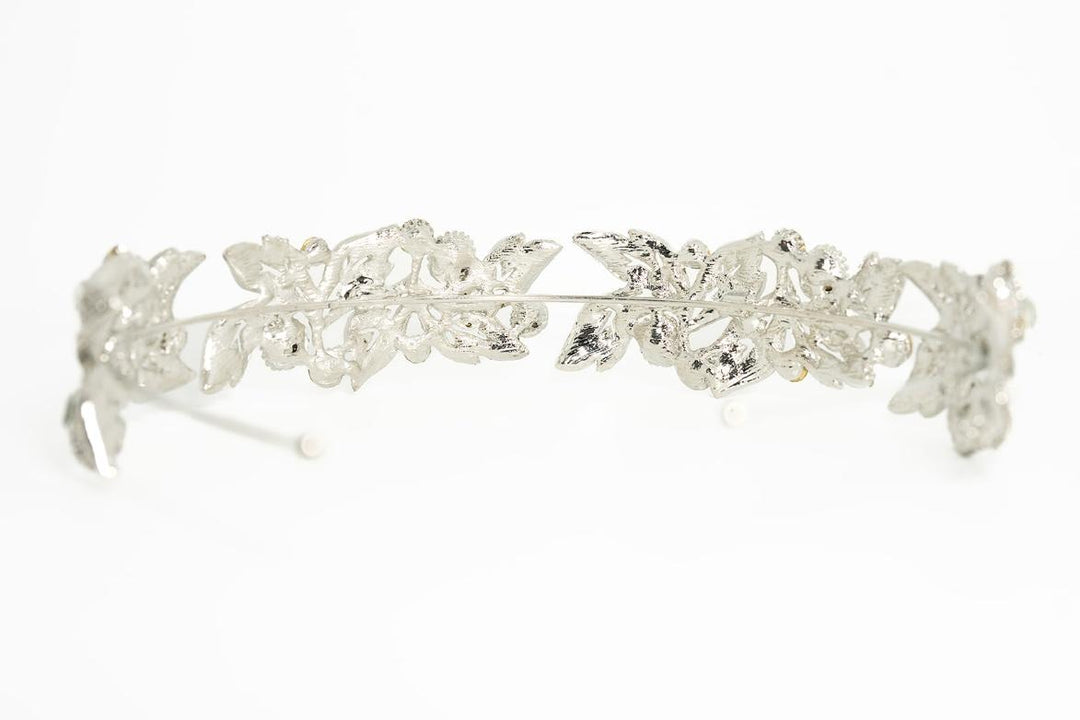 Jane Silver Leaf Crystal Headband – Clear Crystals