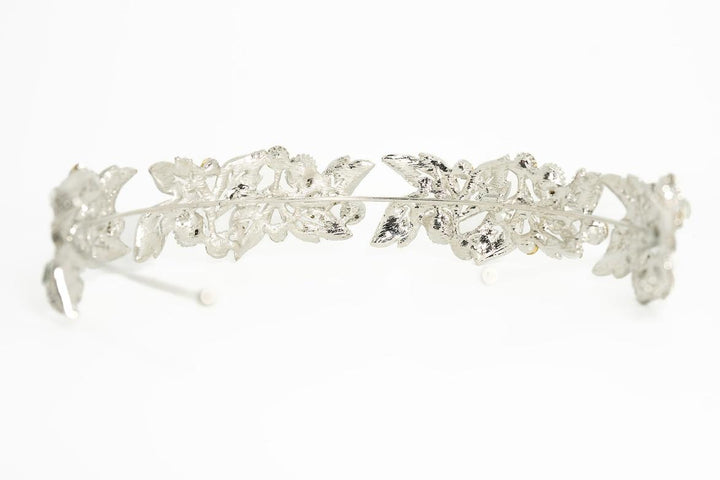 Jane Silver Leaf Crystal Headband – Clear Crystals