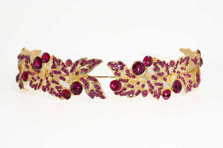 Jane Fushia Gold Leaf Crystal Headband