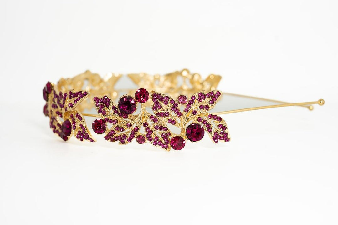 Jane Fushia Gold Leaf Crystal Headband