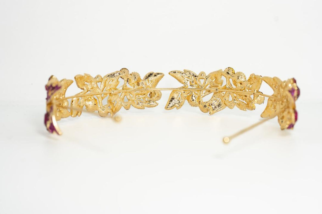 Jane Fushia Gold Leaf Crystal Headband
