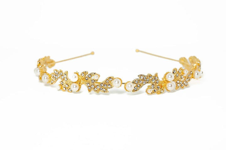 Gold Pearl & Crystal Leaf Headband