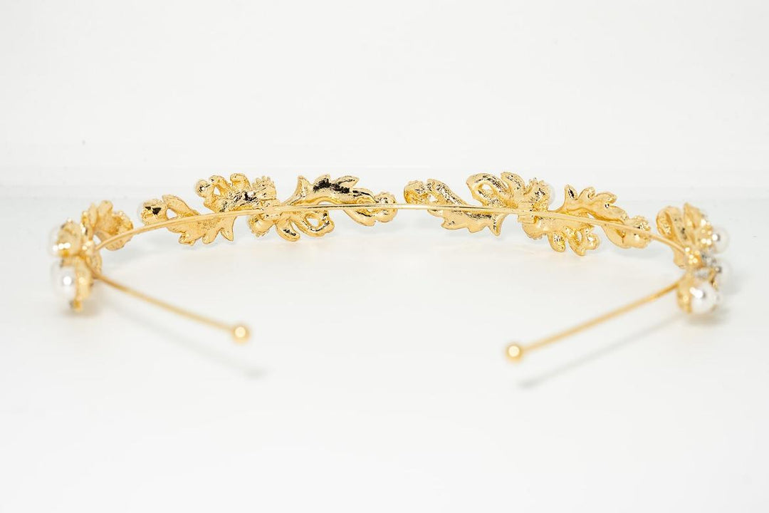 Gold Pearl & Crystal Leaf Headband